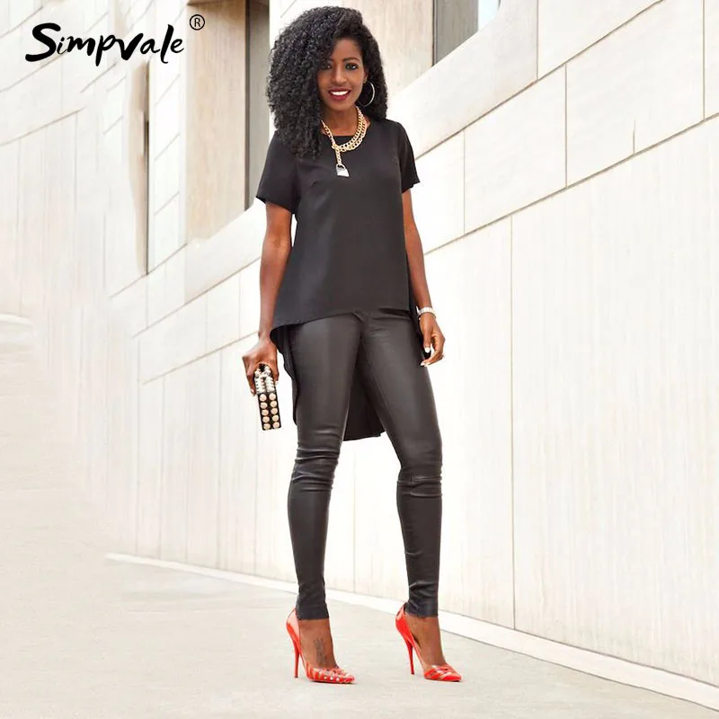 Simpvale Solid Color Loose Thin Tshirts Women Short Front Long Back Fashion Tshirt Lady Oneck