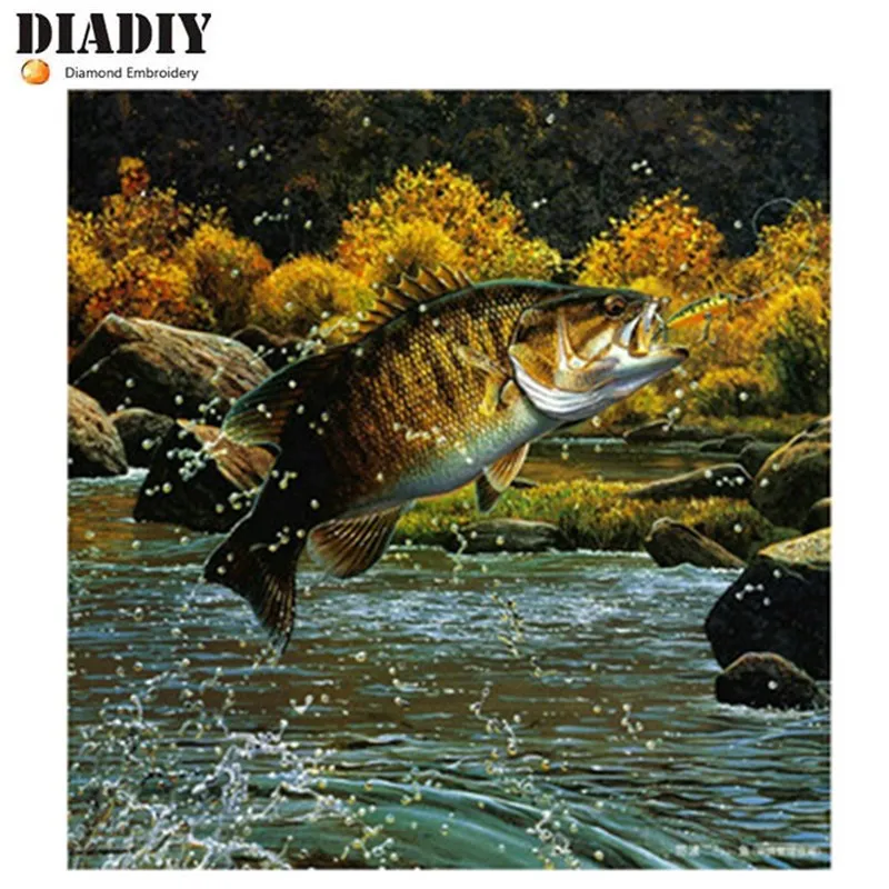 

Full round diamond embroidery Fishing diamond mosaic painting stitch crystal diamond Mosaic pictures of rhinestones gift