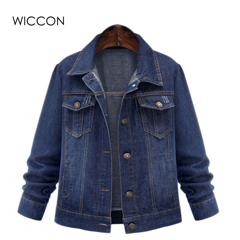 

Brand Plus Size XL-5XL Autumn Oversize Bleached Denim Jacket Women Slim Washed Long Sleeve Jeans Jacket Coats Basic Tops WICCON