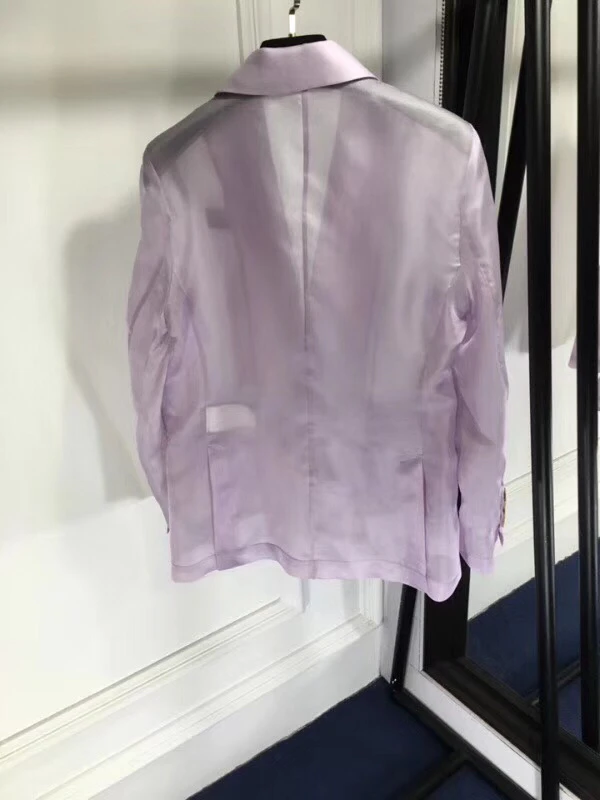 Горячая Распродажа летняя новая модная одежда женский элегантный офисный Блейзер на одной пуговице фиолетовый прозрачный тонкий пиджак