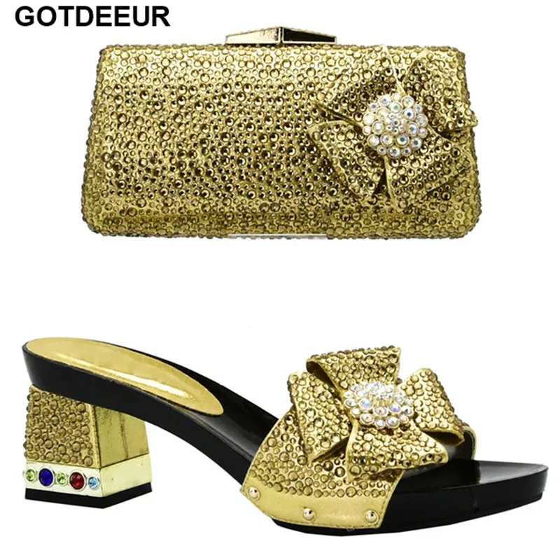 

Latest Design Italian Shoes and Bag Set Decorated with Rhinestone African Women Italian Shoes and Bag Set Nigerian Shoe and Bags