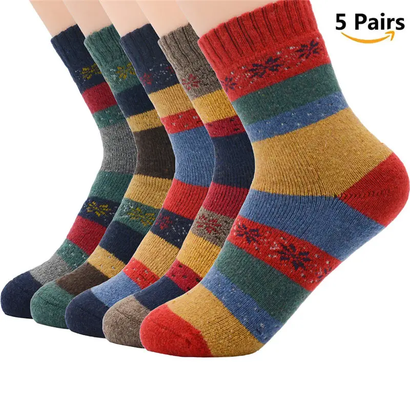 AZUE 5 пар плотные теплые носки для зимы вязаные кашемировые шерстяные носки Снежинка ботинок носки для мужчин/женщин - Цвет: 5 Pairs B