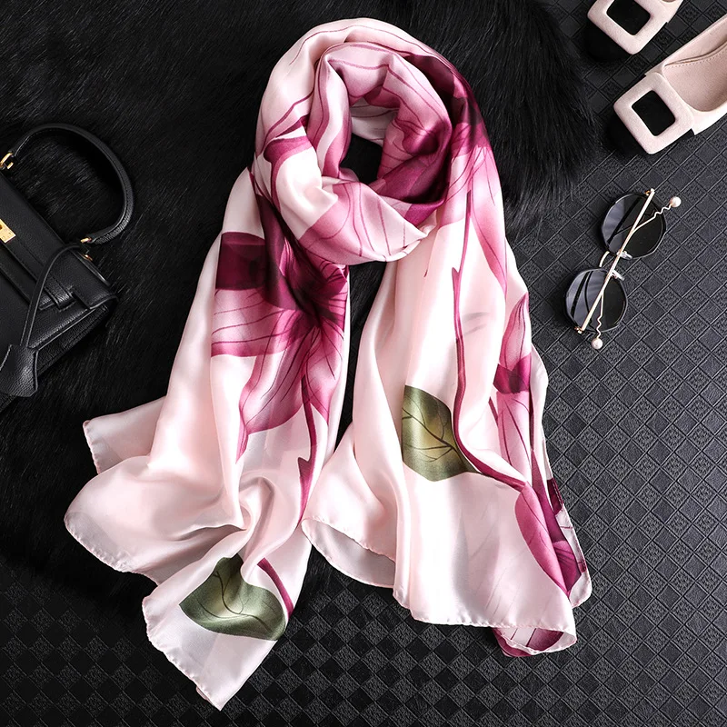 

New 2019 Spain Luxury Brand Ombre Floral Silk Shawl Scarf Female Print Soft Foulard Beach Wrap Silk Bandana Hijab Snood 180*90Cm
