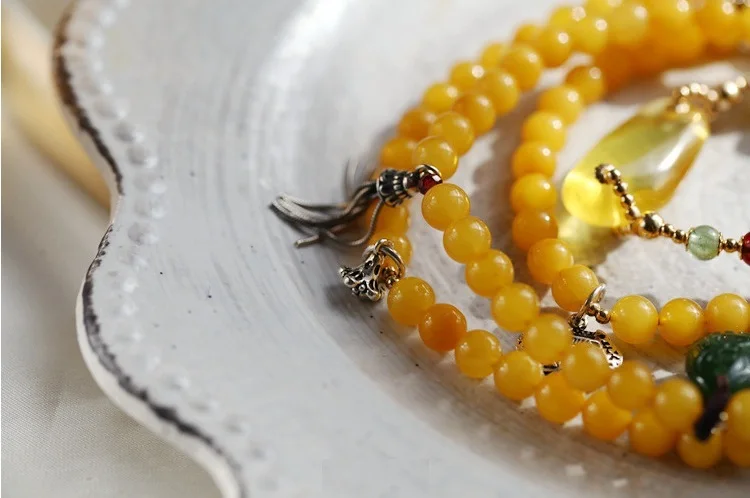 S925 Серебряные ювелирные изделия Amber Мёд восковый шар Jade Этническая Стиль женский Фенечка сладкие романтические