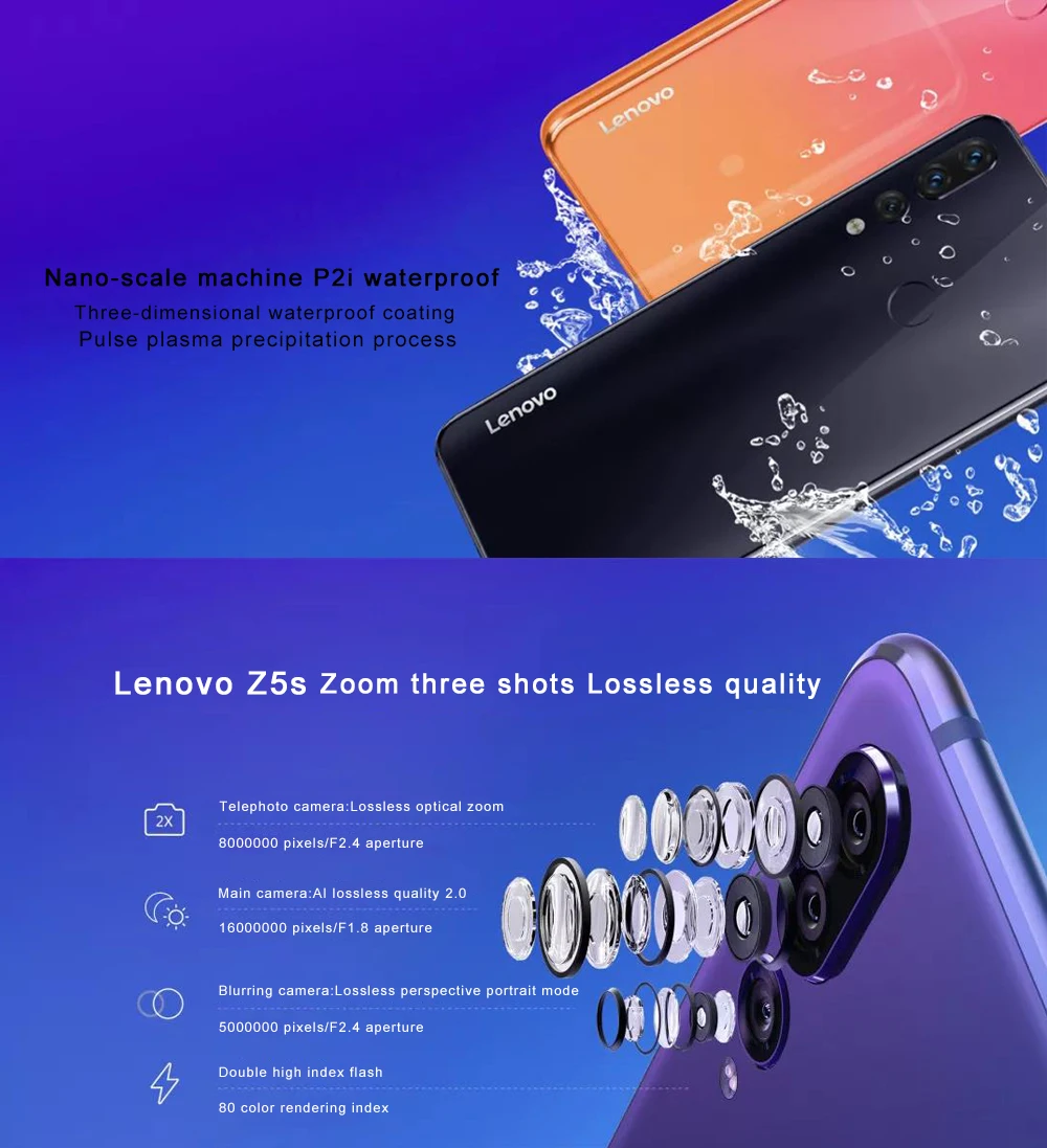 lenovo Z5S 6,3 дюймов Qualcomm SDM710 2,2 GHz ZUI 10,0 16.0MP+ 8.0MP AI три камеры 6 Гб ram 64 Гб rom отпечаток пальца ID OTG