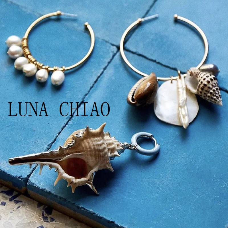 Женские Висячие серьги LUNA CHIAO летние из ракушек с пресноводным жемчугом