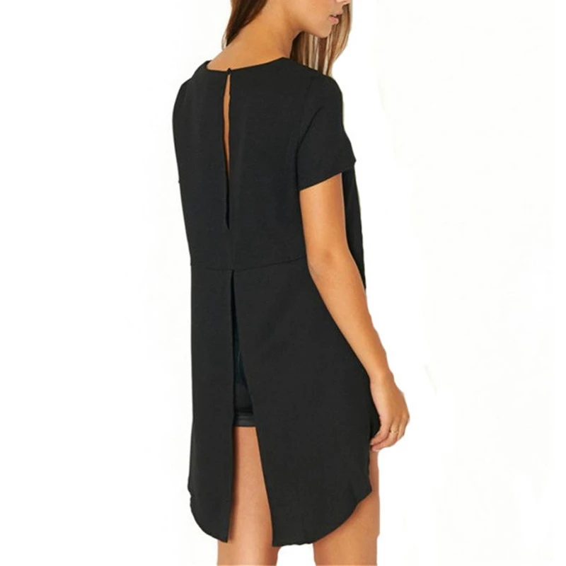 

2018 Plus Size New Style Blouses Chiffon Split Backless Short Sleeve Casual Blouse Loose Irregular Hem Tops for Women Wholesale