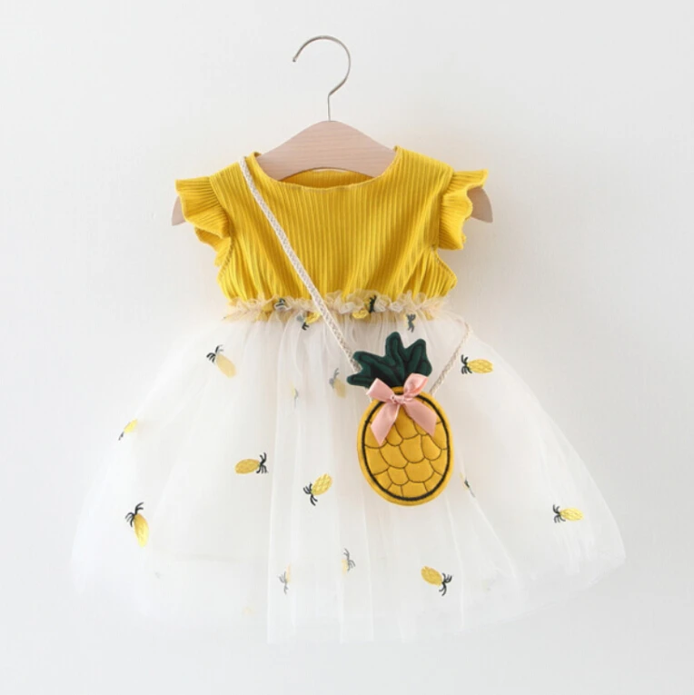 

Summer Toddler Kid Girl Clothes Princess Party patchwork Tutu Dress Girls Dresses Sundress with Bags
