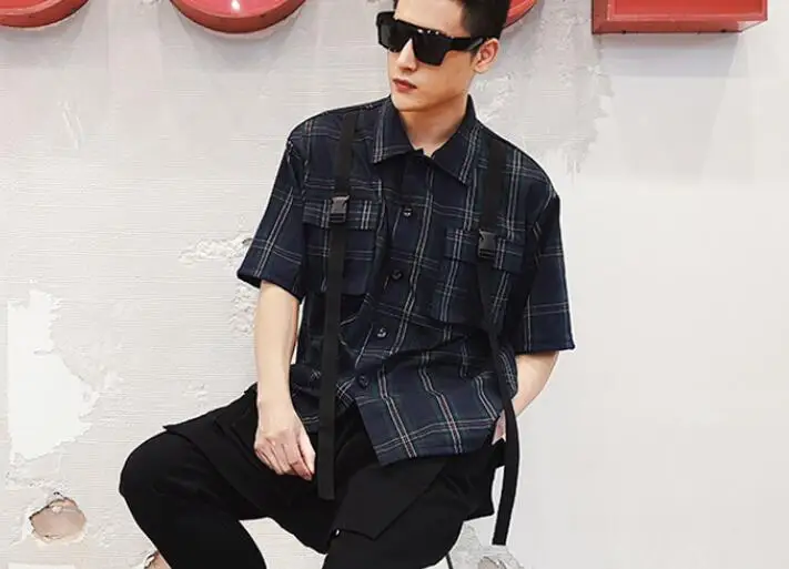 Short sleeve plaid s M-xxl! Повседневная модная Свободная рубашка с короткими рукавами в стиле хип-хоп Повседневная рубашка клетчатая рубашка Национальный летний короткий рукав - Цвет: Short sleeve plaid s