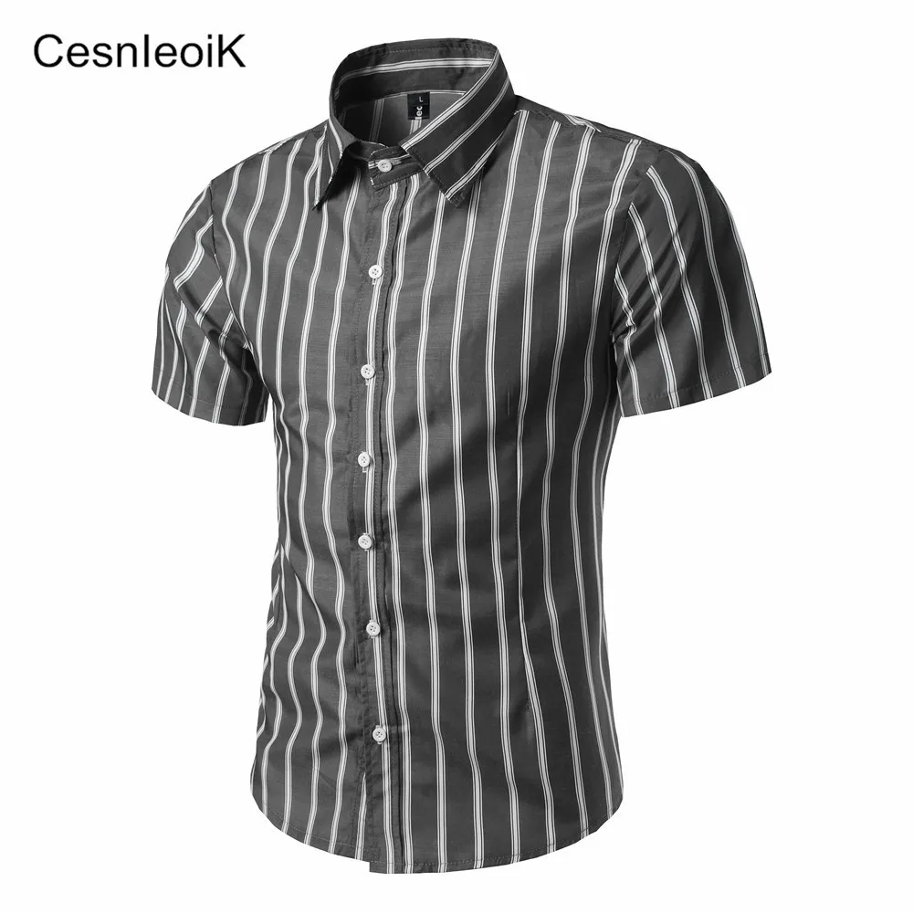 New Autumn Fashion Brand Men Clothes Slim Fit Men Short Sleeve Shirt Men Striped Cotton Casual