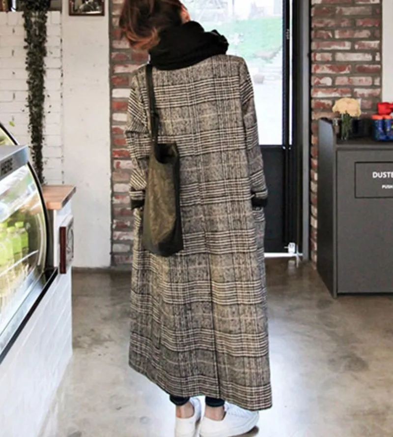 Tweed Long Poule Le 2018 Bas Automne Hiver Chaud Laine Épais Mode Survêtement Plaid Black Femmes Vers Casual Tournent Manteau az1qxzgwcS