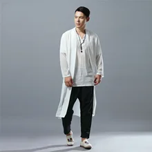 Шаблон Этнический стиль Мужская одежда сплошной цвет шифоновая рубашка тонкий раздел Удобная Солнцезащитная рубашка кардиган Белый D099
