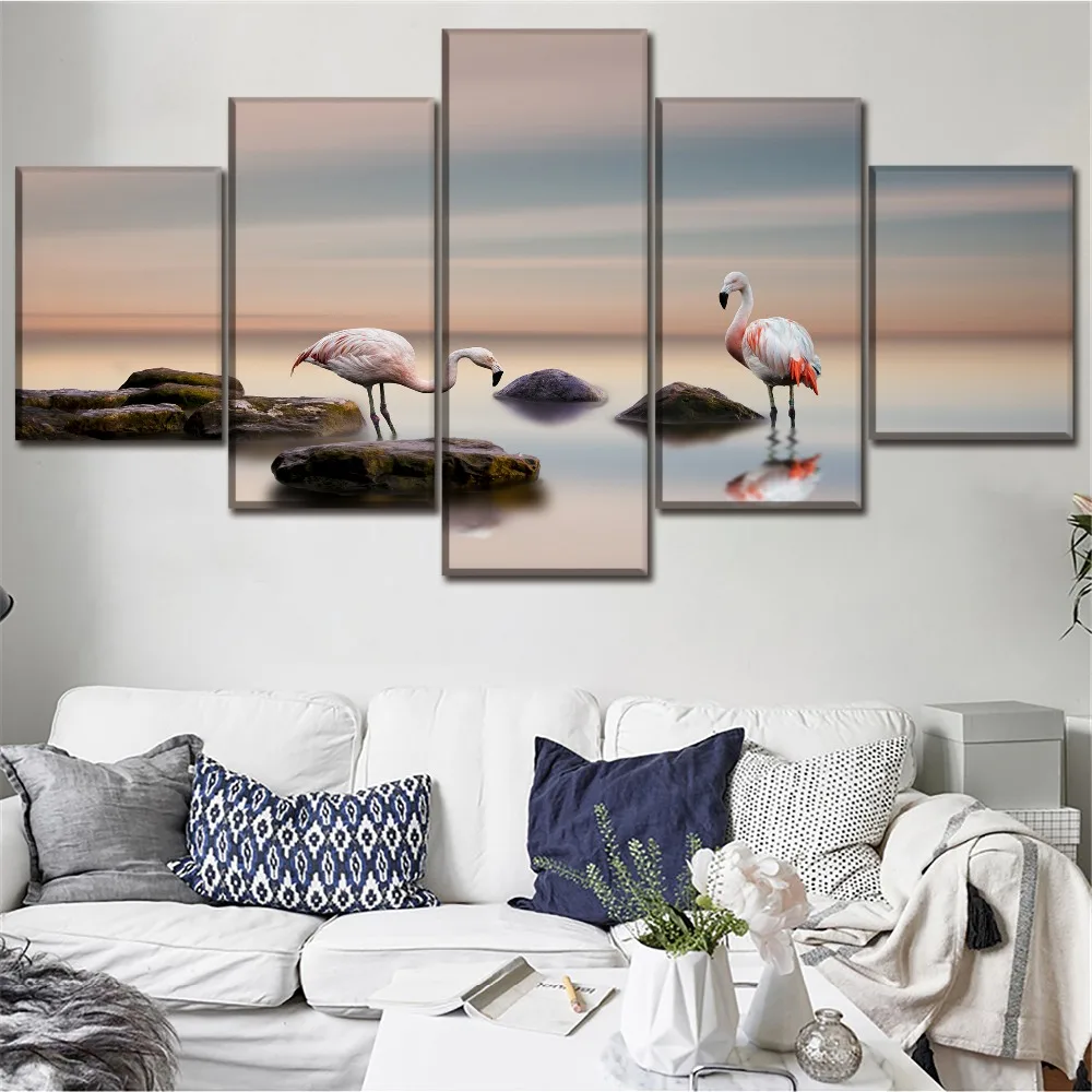 

Canvas HD Prints Home Decorative 5 Pieces Painting Flamingos Wall Art Animal Modular Office Study Pictures Frame Artwork Poster