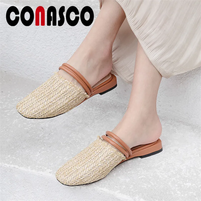 

CONASCO Round Toe Concise Casual Women Shoes Quality Microfiber Low Heels Summer Basic Sandals Shoes Woman New Slip On Sandals