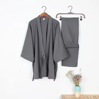 

Kimono Pajamas For Men Autumn Cotton Woven Nightwear Pyjamas Men Sleep Sleepwear Kimono Set