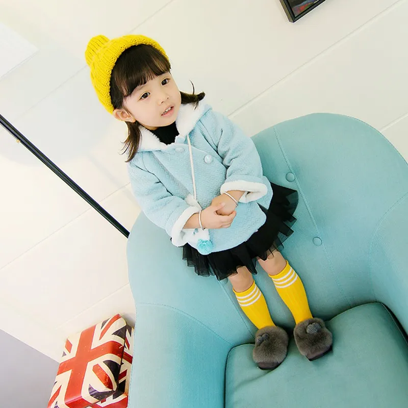 Baby girl Coat In Autumn and winter  Pure color dots Little bear bag Hooded jacket for Kids Children  (11)