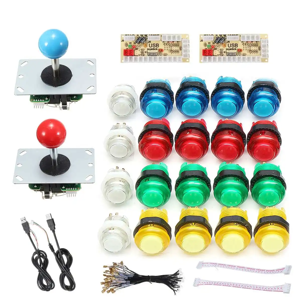 DIY джойстик аркадные наборы 2 игрока с 20 светодиодный кнопки + джойстика USB