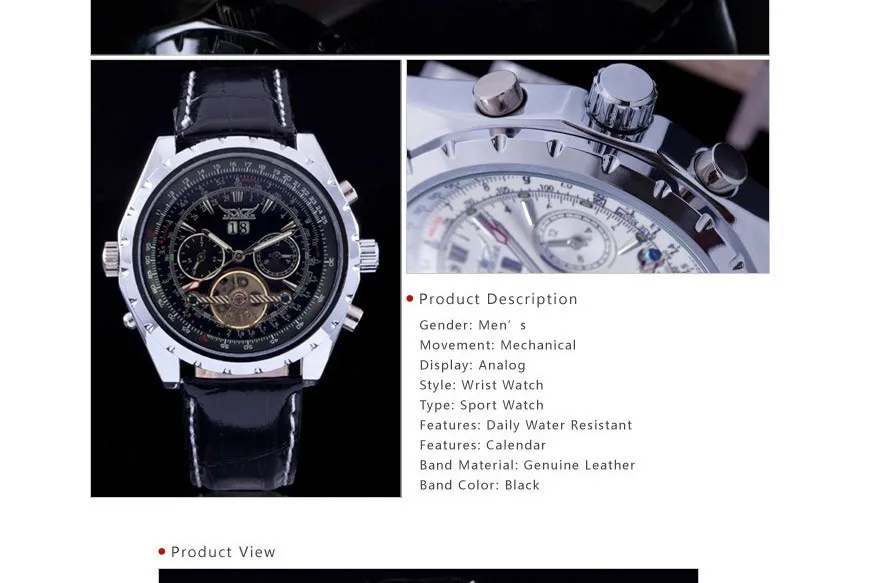 Топ бренд Jaragar роскошный кожаный ремешок Авто наручные часы с отметкой даты Мужские автоматические самоветер турбийон механические часы со скелетом