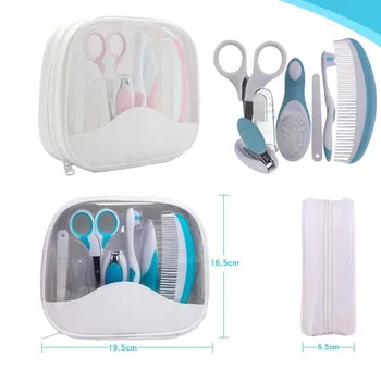 

Nail File Finger Toothbrush Round Head Scissors Baby Children Grooming Set Nail Clipper Hair Brush Comb + Storage Bag 7pcs/set