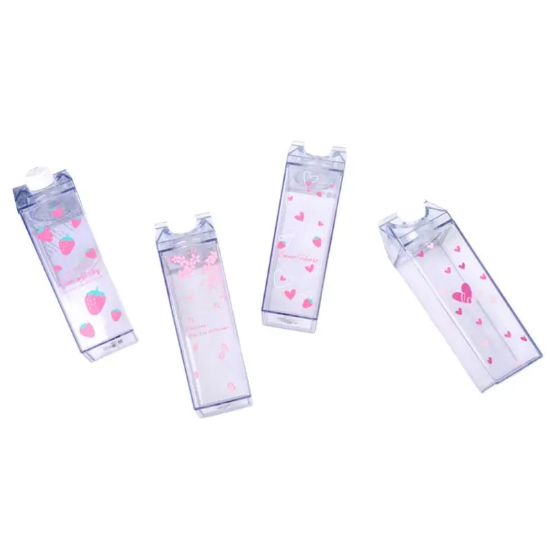 

Portable Water Bottle Milk Storage Sakura-Print Strawberry-Print Sports Drinking Clear Cup For Home School Office
