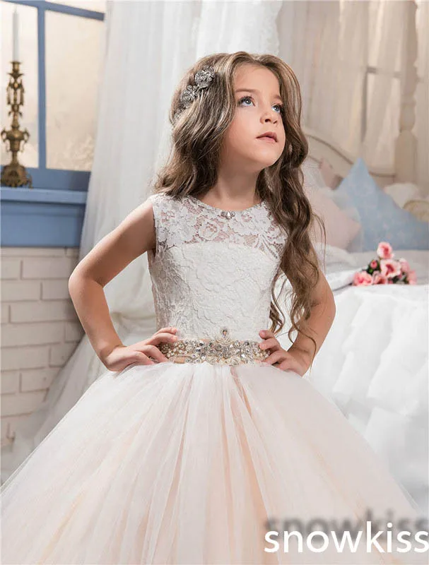Vintage Flower Girl Dress For Beach Wedding Blush Pink With Beaded