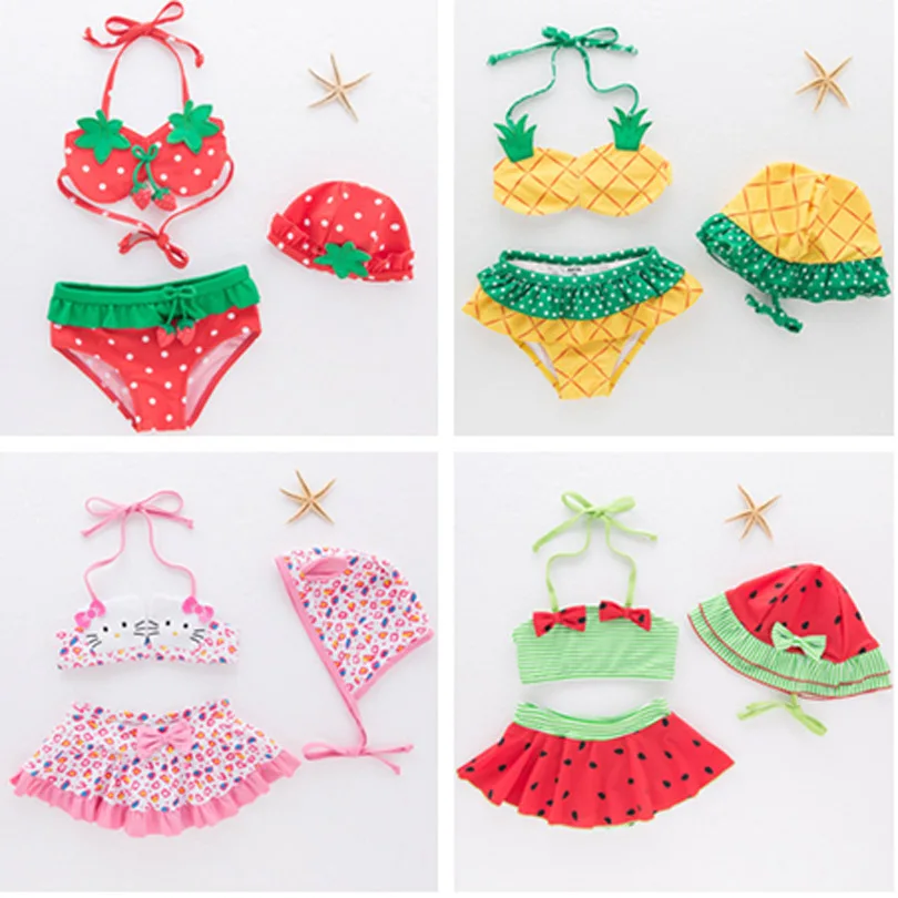 

2019 New Summer Baby Girls Strawberry Pineapple Swimwear Swimsuit Kids Bikini Bathing Suit Beachweear Biquini 80-130cm Minnie