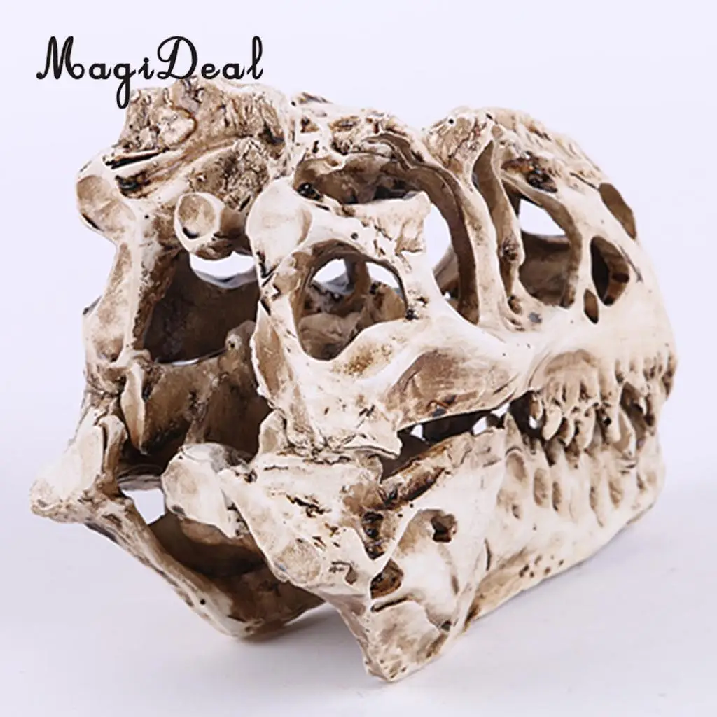 MagiDeal Resin T-rex Skull Replica Skeleton Figurine Collection Bar Decor Halloween Decoration Flower Ornaments Skeleton White