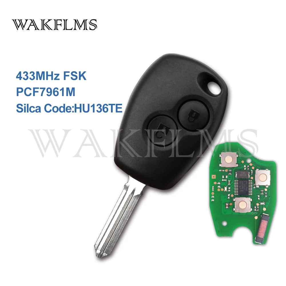 

2 buttons remote car key 433mhz with PCF7961M HITAG AES Chip for Renault HU136TE no mark
