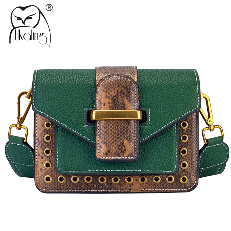 

UKQLING Serpentine Pattern Women Messenger Bags Flap Handbag Women Bag Famous Brand Small Crossbody Bag Ladies Purse 2 Straps