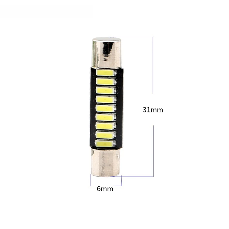 KEYECU 50 шт. супер яркий белый 12 в 6000 К 31 мм 4014 9 SMD LED Зеркальный предохранитель