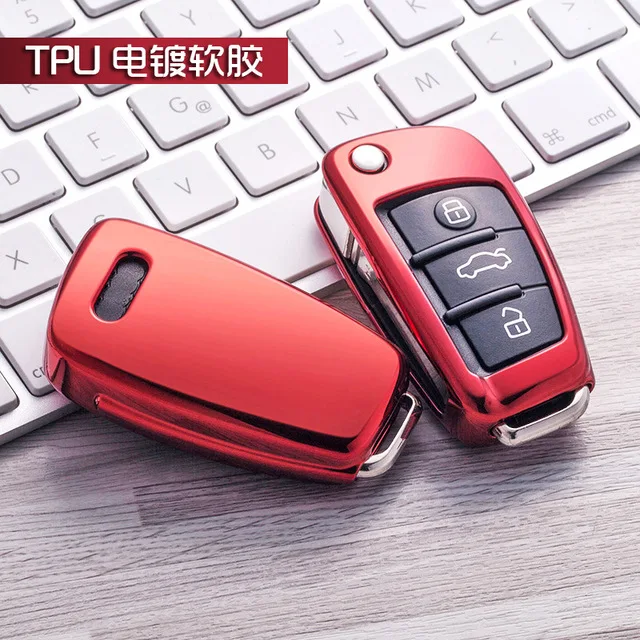 New Gift TPU soft car key case For Audi Q3 A4L A6L Q5 Q7 A1 A3 flip cover 6 color accessories with keychain styling | Автомобили и