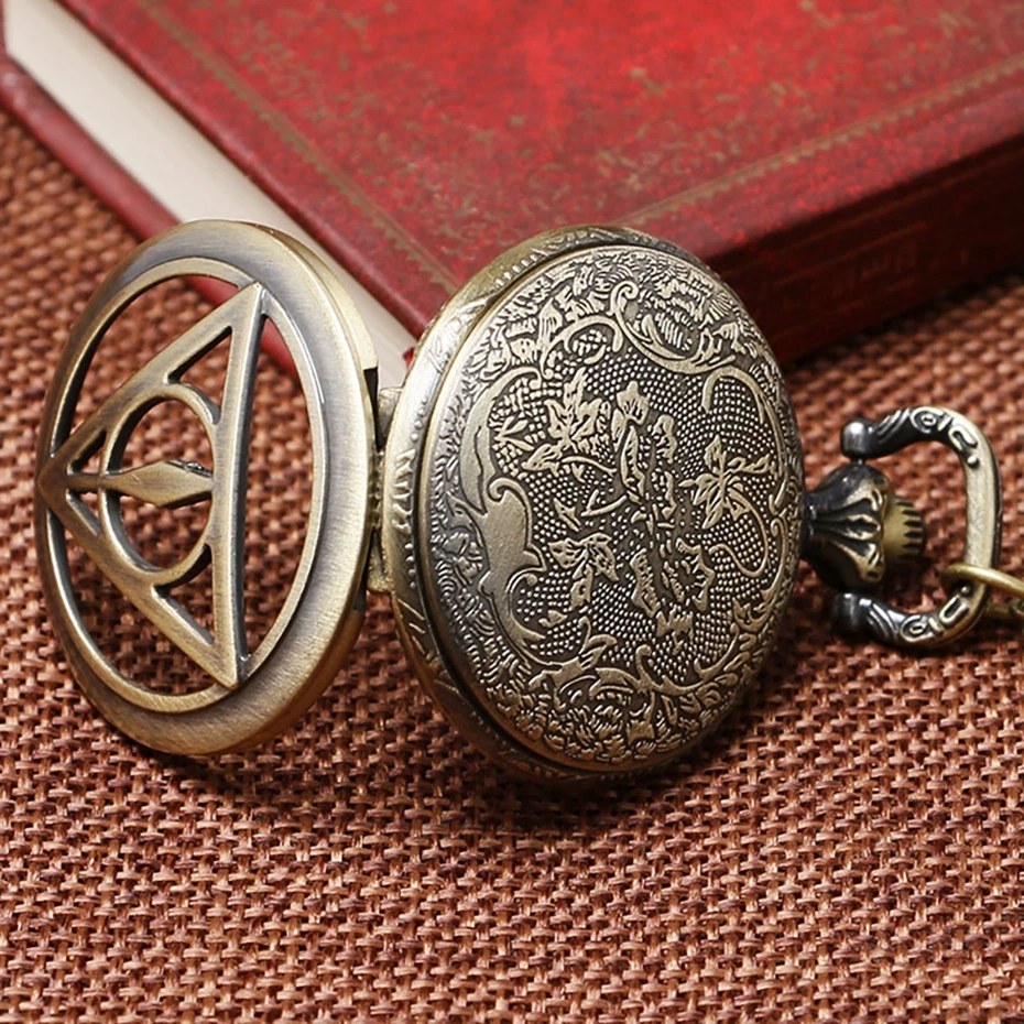 Bronze Retro Triangle The Deathly Hallows Lord Analog Harry Potter Quartz Pocket Watch Men Women Children Necklace Birthday Gift 2018 2019 (15)