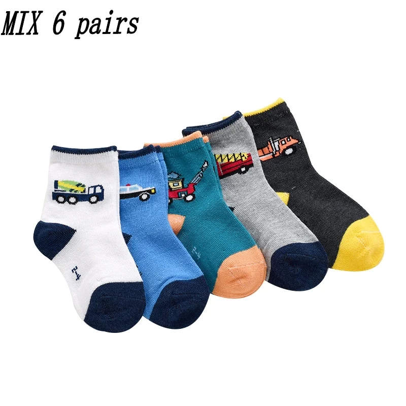 6 пар/партия, детские носки, весенне-осенние хлопковые носки с мультяшным автомобилем для мальчиков 1-11 лет, детские носки - Цвет: mix 6 pairs