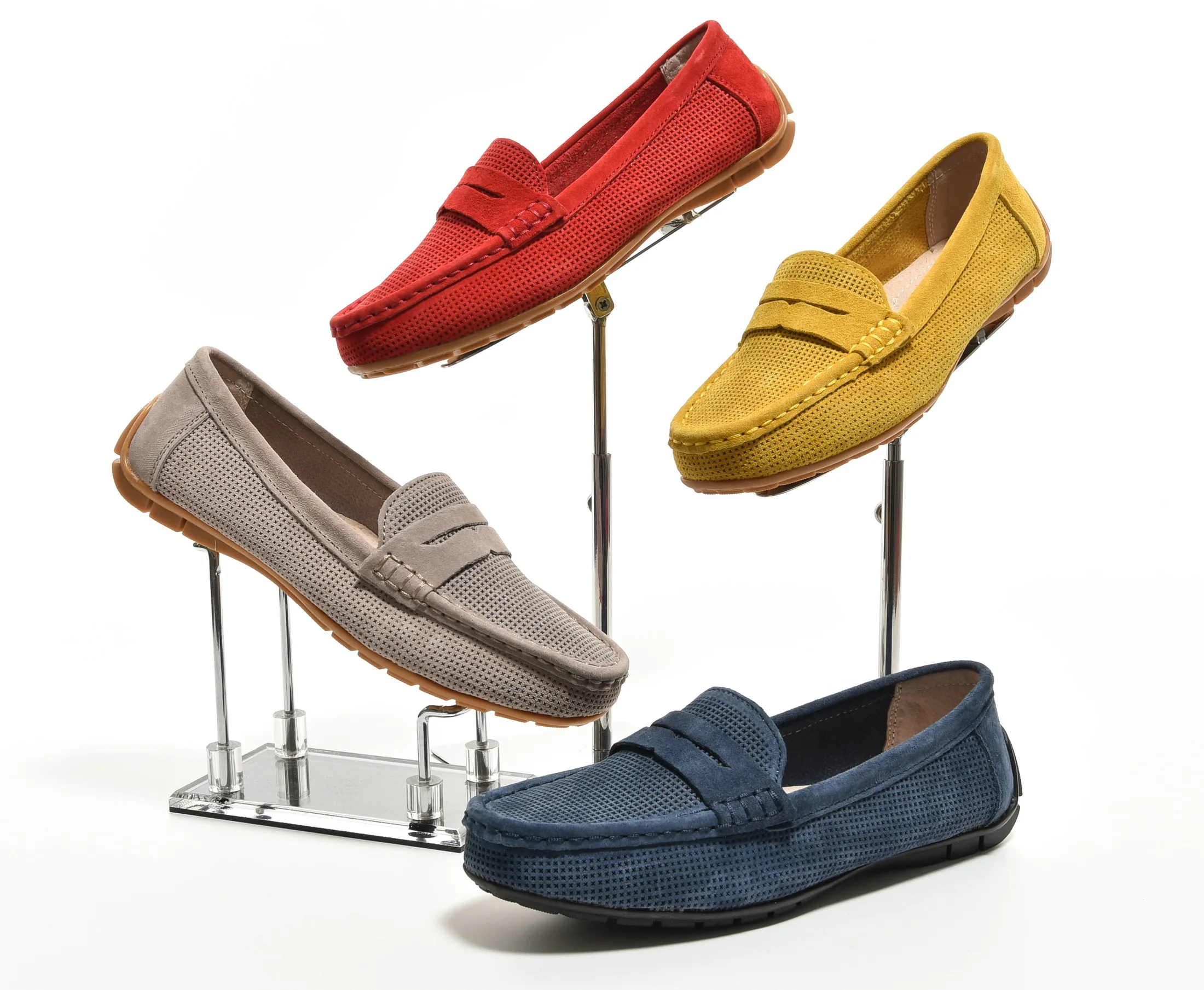 Sapatos femininos verão, mocassins azul; couro natural,