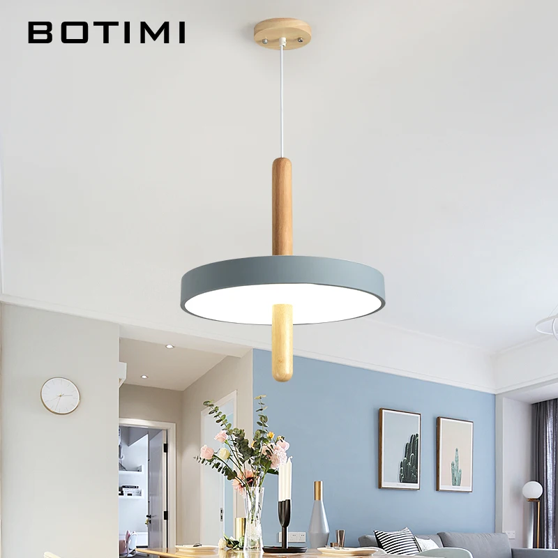 

BOTIMI 220V LED Pendant Lights For Dining Lampadario Vintage Wooden Pendant Lamp Restaurant Luminaria Indoor Round Light Fixture