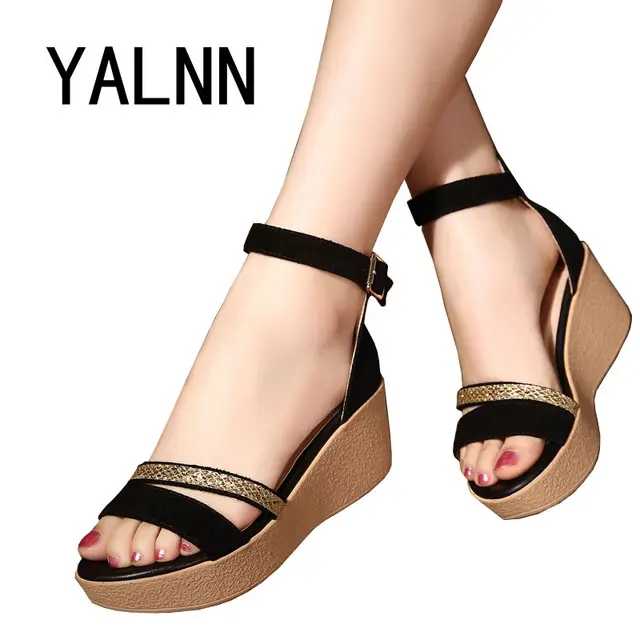 Mode Sandales Femmes Chaussures D\u0027été 2017 Cales À Bout Ouvert Épais Talon Mujer Doux
