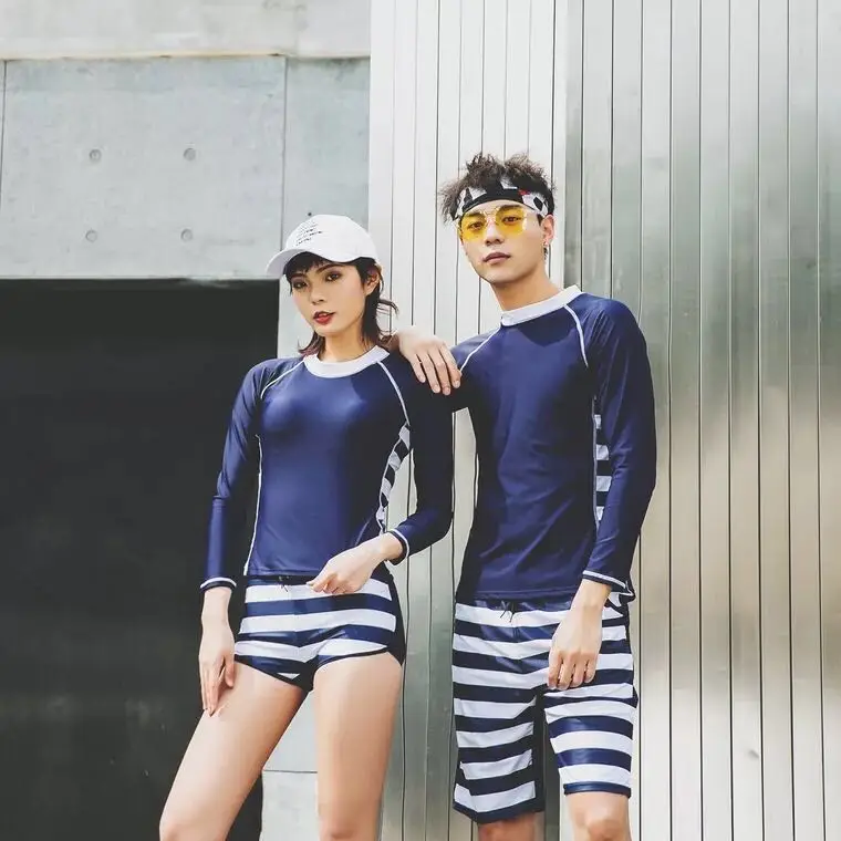 

2019 New Rash Guards Men Women 2 Pieces Long Sleeve Shirt Shorts Couples Swimwear Surfing Bathing Suits Rashguard Wetsuits