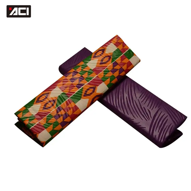 19050012 ACI 2 ярда Ghana Kente Ткань Mix 2 ярда простое окрашивание африканская Анкара ткань тиснение узор настоящий воск блок принты ткань - Цвет: 19050012