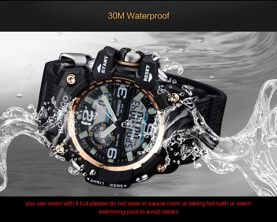 Balck Fashion Quartz Watch Rubber Band Dual Display Men Sports Watches Digital LED Light Waterproof Male Clock Relogio Masculino (12)