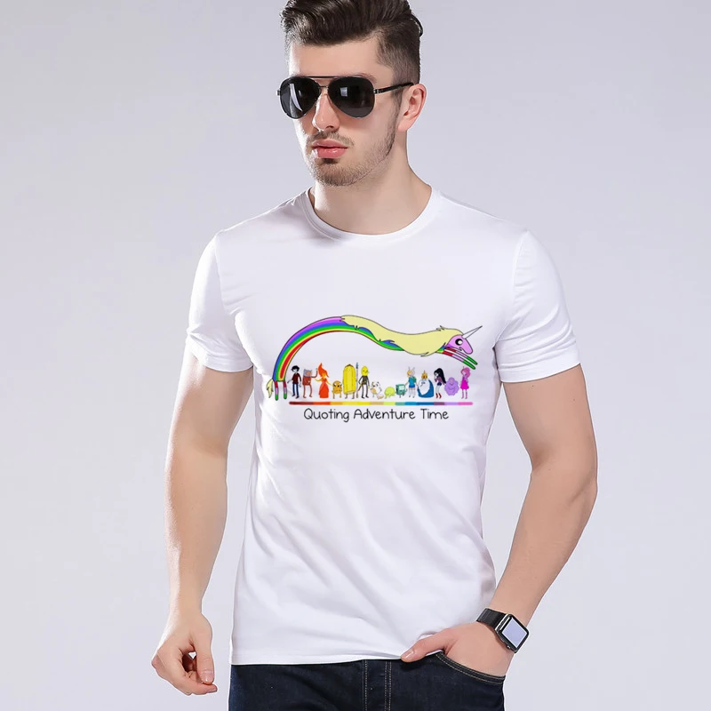 

new fashion Adventure Time character rainbow unicorn men t shirt cool new design graphic print t shirt homies men t shirtL1-14