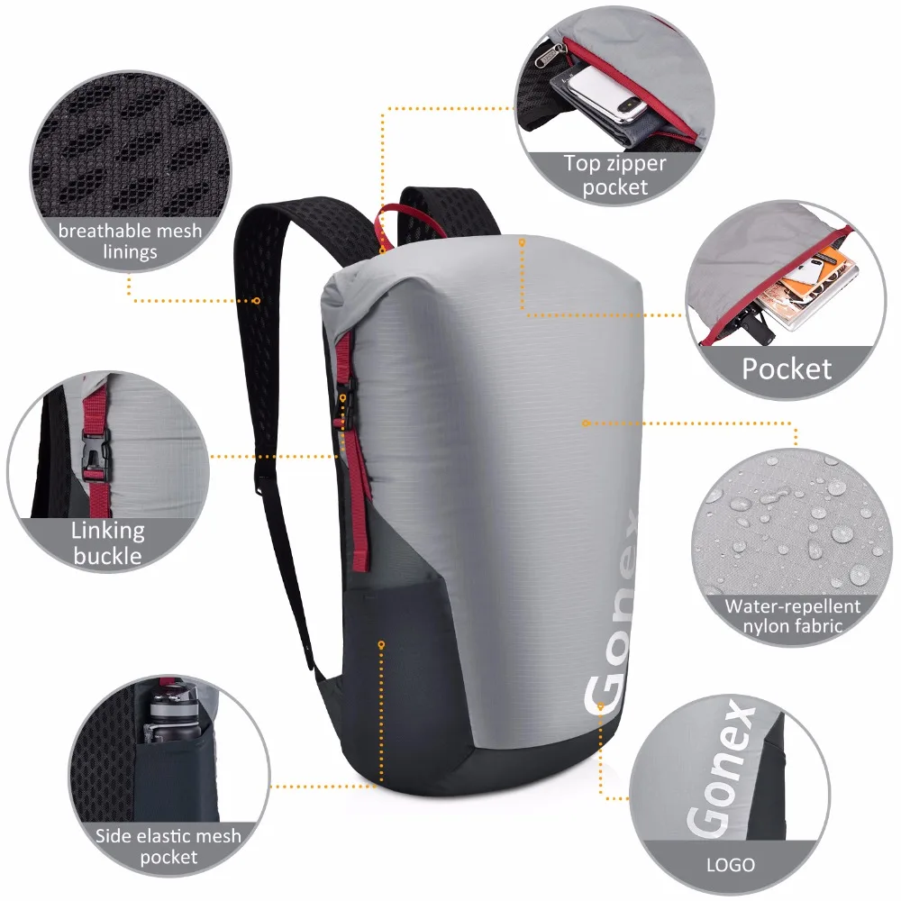 Gonex 35L خفيفة على ظهره طوي Packable 210D النايلون الرياضة حقيبة ل أدوات تخييم للسفر تنزه مع الحقيبة Gonex 35L خفيفة على ظهره طوي Packable 210D النايلون الرياضة حقيبة ل أدوات تخييم للسفر تنزه مع الحقيبة