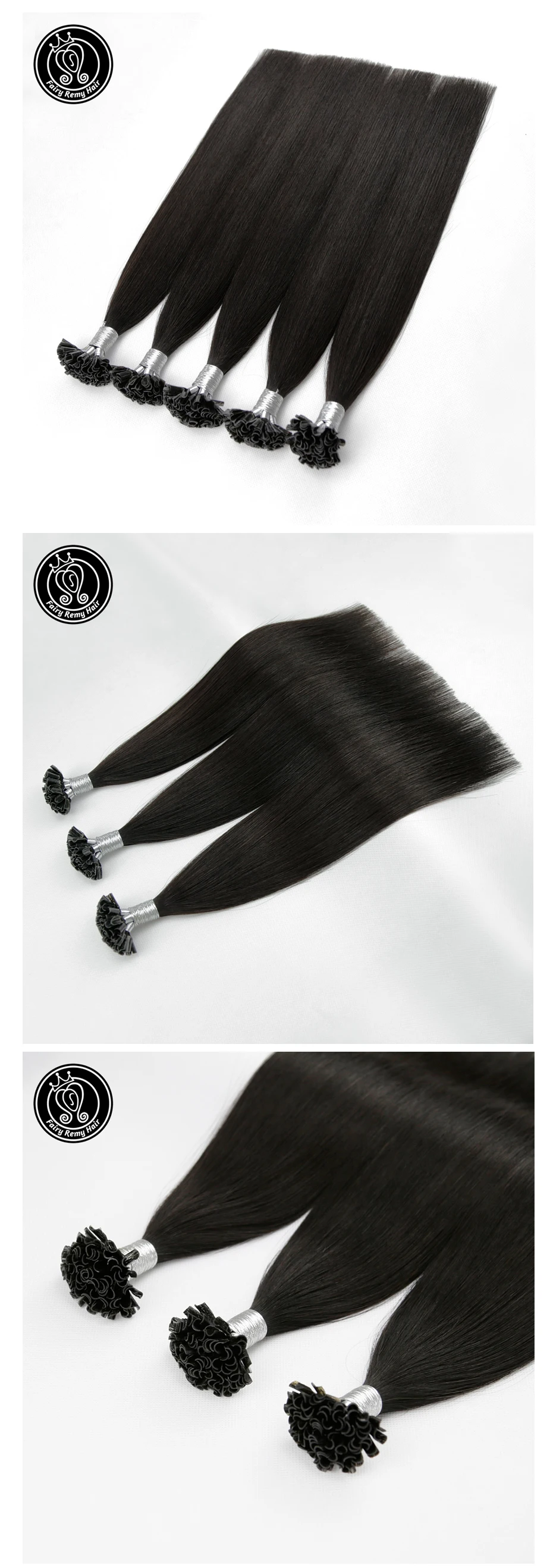 Сказочные волосы remy 0,8 г/локон 1" 18" 2" Remy, человеческие волосы для наращивания с u-образной окантовкой, натуральный черный цвет 1B, прямые бразильские предварительно скрепленные волосы