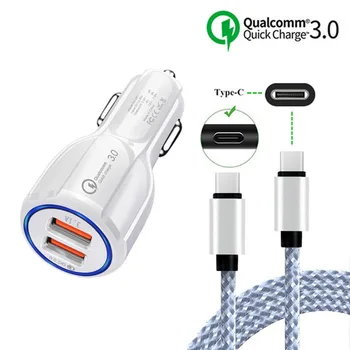 Quick Charge QC 3.0 Car Charger Adapter & USB Type C Cable For Samsung S10 A70 A40 M30 Lenovo Z5 One Plus 5T 6 Google Pixel 2 XL