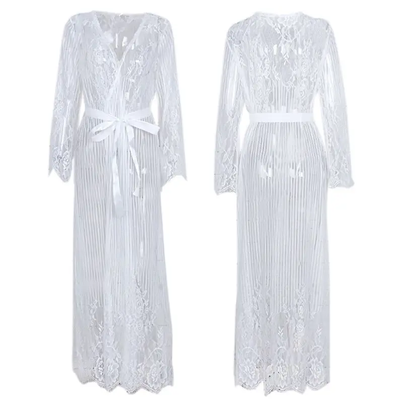 

Womens Chiffon Batwing Sleeves Kimono Cardigan Sheer Hollow Crochet Stripes Maxi Long Swimsuit Cover Up Eyelash Floral Lace