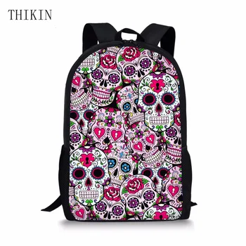 

THIKIN School Bag for Teen Girls Funny Sugar Skull Design Children Bag Pack Kids Boys Schoolbag 3d Ghost Mochila Escolar