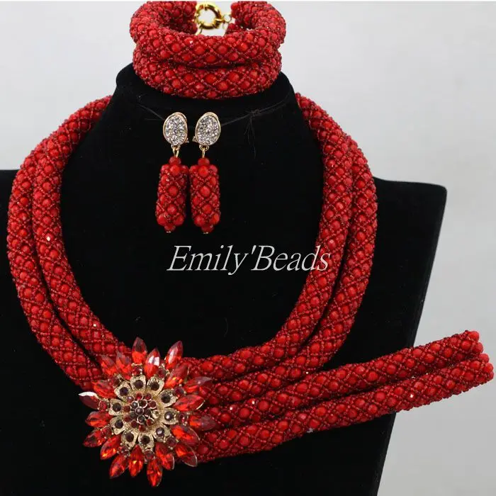 Великолепный красный кристалл Свадебные африканские Бусины Для женщин комплект ювелирных изделий индийские ювелирные изделия ручной работы Bridemaid комплект ювелирных изделий alj109