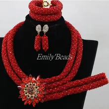 Великолепный красный кристалл Свадебные африканские Бусины Для женщин комплект ювелирных изделий индийские ювелирные изделия ручной работы Bridemaid комплект ювелирных изделий alj109