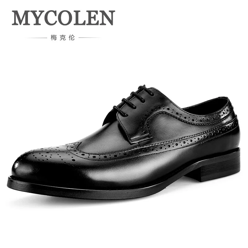 

MYCOLEN Hot Sale Genuine Leather Lace Up Men Formal Shoes Luxury Designer Brogue Dress Derby Shoes Sapatos Masculino Couro