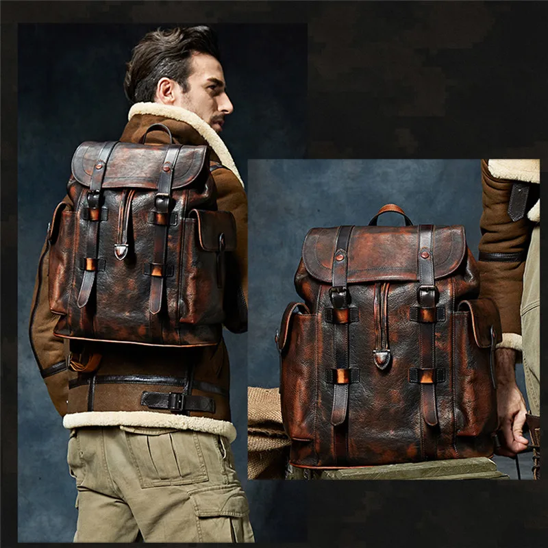 men's rugged leather backpack