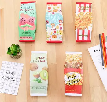 

20pcs/set Kawaii French fries pencil cases for girls PU Leather Cute fruit Snack pencil bag stationery pouch